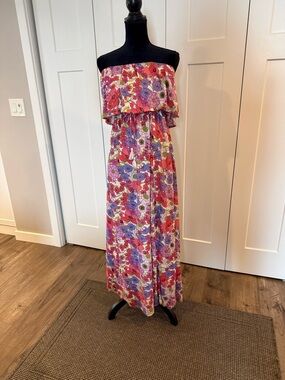 Strapless Floral Maxi Dress in Pink, Purple, Red